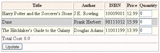table of books displayed on webtier-sample.jsp page