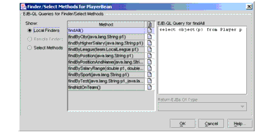 Finder-Select Methods Dialog Box of PlayerBean
